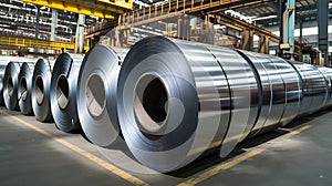 Packed rolls of steel sheet, Cold rolled steel coils in a warehouse