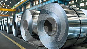 Packed rolls of steel sheet, Cold rolled steel coils in a warehouse