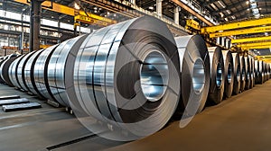 Packed rolls of steel sheet, Cold rolled steel coils in a warehouse