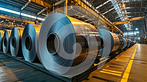 Packed rolls of steel sheet, Cold rolled steel coils in a warehouse