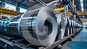 Packed rolls of steel sheet, Cold rolled steel coils in a warehouse