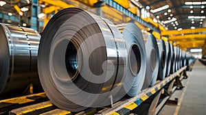 Packed rolls of steel sheet, Cold rolled steel coils in a warehouse