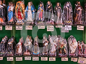 Packed saints statues