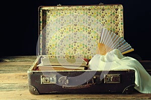 Packed suitcase. Vintage retro