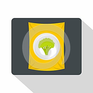 Packet of frozen broccoli icon, flat style