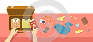 Packing bag for travel vacation flat illustration