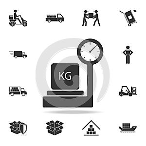 packing box on scales icon. Detailed set of logistic icons. Premium graphic design. One of the collection icons for websites, web