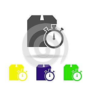 packing box and stopwatch multicolored icons. Signs and symbols collection icon for websites, web design, mobile app on white