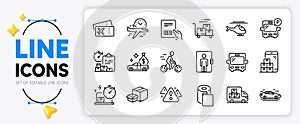 Packing boxes, Delivery online and Bus line icons. For web app. Vector