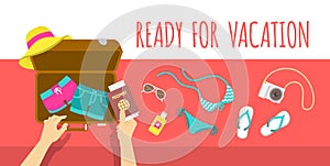 Packing clothes for summer vacation vector flat illustration