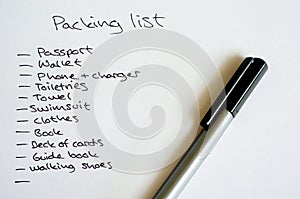 Packing list for holiday, vacation, travel - thing