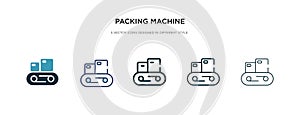 Packing machine icon in different style vector illustration. two colored and black packing machine vector icons designed in filled