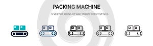 Packing machine icon in filled, thin line, outline and stroke style. Vector illustration of two colored and black packing machine