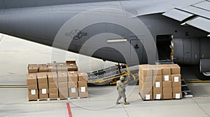 Packing military cargo at a military air base for shipment.