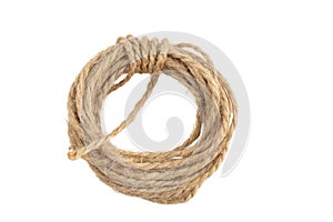 Packing rope made of jute with a tied bow, isolate for clipping on a white background
