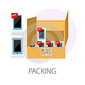 Packing smartphones consignment in box development and production