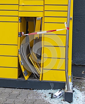 Packing station of a parcel service provider, which was the target of destruction and vandalism