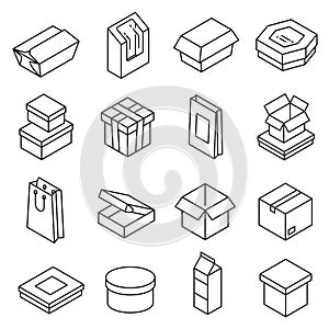 Packing storage blank boxes icon, line art