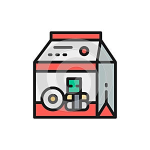 Packing for sweets and donuts, takeaway flat color line icon.
