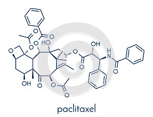 Paclitaxel cancer chemotherapy drug molecule. Skeletal formula.