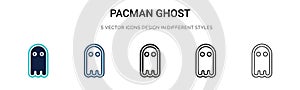 Pacman ghost icon in filled, thin line, outline and stroke style. Vector illustration of two colored and black pacman ghost vector