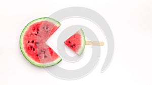 Pacman watermelon eating small fresh fruit popsicle