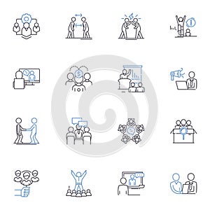 Pact Parley line icons collection. Agreements, Bargain, Collaboration, Communication, Compromise, Contract, Conversation