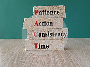 PACT patience action consistency time symbol. Concept words PACT patience action consistency time