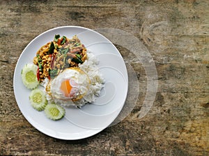 Pad Kra Pao Kai. Stir fry chicken with Thai holy basil leave