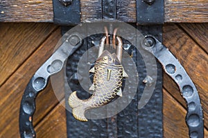 Pad in the shape of a fish. fish-shaped padlock