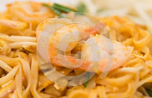 Pad Thai with Fresh Shrimp closeup