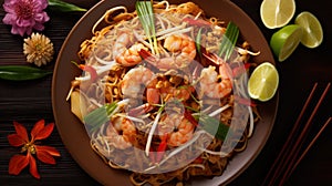 Pad thai kung fried noodles with shrimp