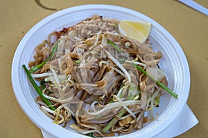 Pad thai noodles plate, thai food, Asian cousine.