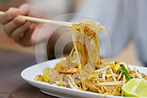 Pad Thai noodles with shrimp,Thai street food