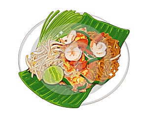 Pad thai or padthai noodle with delicious thai food isolated on white background photo