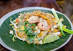 Pad thai,Phat thai,is a stir-fried rice noodle dish commonly served a street food popular and at casual local eateries