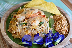 Pad thai shrimp is noodle food Thai Style