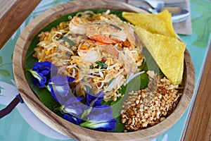 Pad thai shrimp is noodle food Thai Style