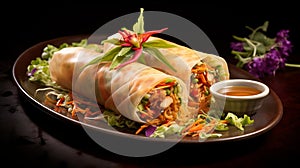 Pad thai Spring Rolls, filled with stir-fried noodles, shrimp, bean sprouts, crushed peanuts