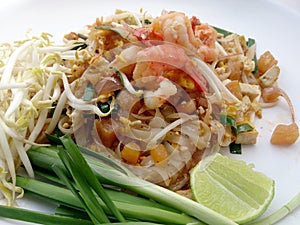 Pad Thai, stir-fried rice noodles with shrimp.