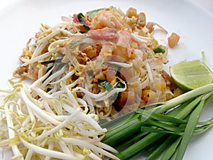 Pad Thai, stir-fried rice noodles with shrimp.