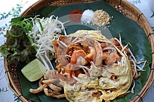 Pad Thai - stir-fried rice noodles with shrimp - Thai food original style, popular thai menu