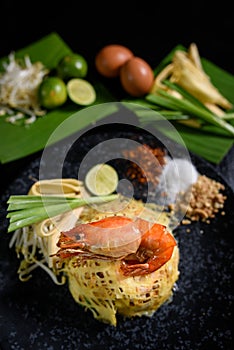 Pad Thai - stir-fried rice noodles with shrimp - Thai food style