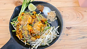Pad Thai - stir-fried rice noodles with shrimp - Thai food style