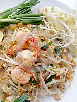 Pad Thai, stir-fried rice noodles with shrimp.Thai Fried Noodles