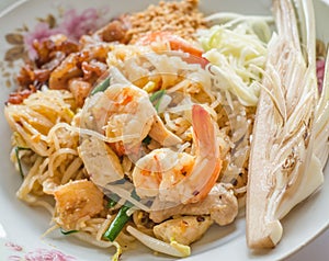 Pad Thai, stir-fried rice noodles with shrimps