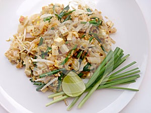 Pad Thai, stir-fried rice noodles with tofu. The one of Thailand's national main dish.