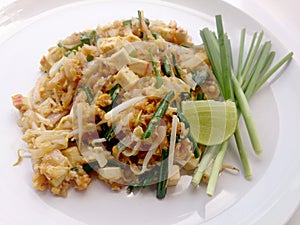 Pad Thai, stir-fried rice noodles with tofu. The one of Thailand's national main dish.