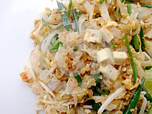 Pad Thai, stir-fried rice noodles with tofu. The one of Thailand's national main dish.