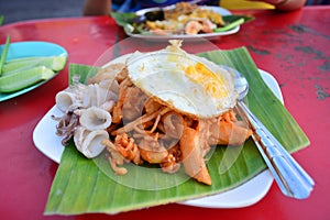 Pad Thai at street Food Hawkers in Province songkhla at hatyai , Thailand photo